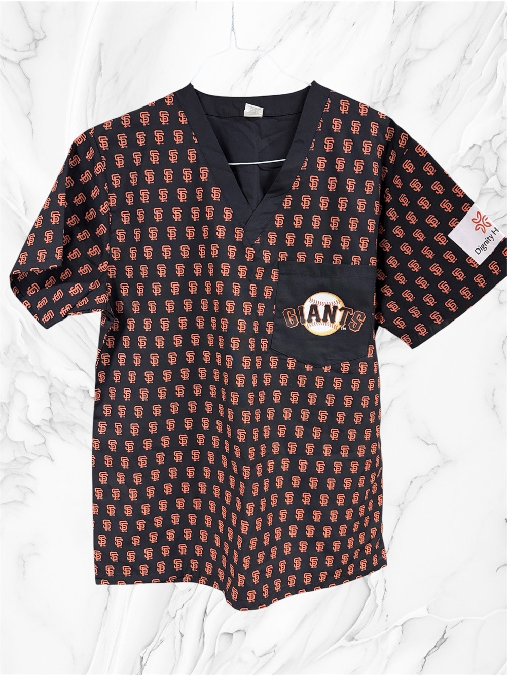 San Francisco Giants logo print Black Orange Short-Sleeve scrub top Large